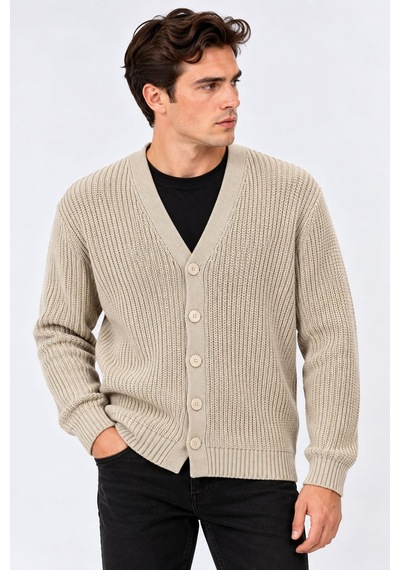 Classics Men Günsa Comfort Fit Erkek Tam Düğmeli Triko Ceket - 7833 Bej Classics Men Günsa Comfort Fit Erkek Tam Düğmeli Triko Ceket - 7833 Bej