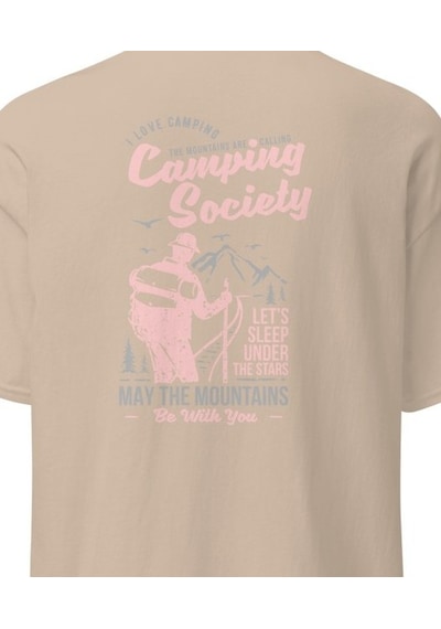 Wildstyle Camping Society Kamp Çadır Yıldız Doğa Gece Baskılı Unisex Pamuklu Tişört Camel