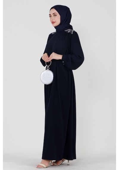 Sevitli Omuzu İşlemeli Beli Kuşaklı Tesettür Elbise-lacivert-3506-lacivert Lacivert Sevitli Omuzu İşlemeli Beli Kuşaklı Tesettür Elbise-lacivert-3506-lacivert Lacivert