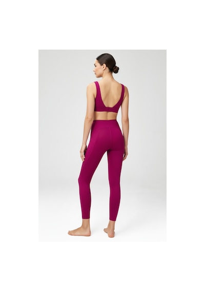 Yüksek Bel Toparlayıcı Tayt & V Sırt Destekli Spor Sütyeni - Sculpt Set Fuşya