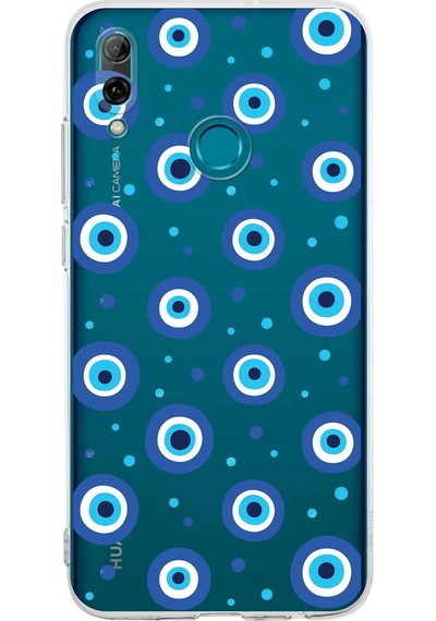 Huawei P Smart 2019 İle Uyumlu Nazar Boncuğu 1 Baskılı Kamera Korumalı Şeffaf Silikon Kılıf Şeffaf