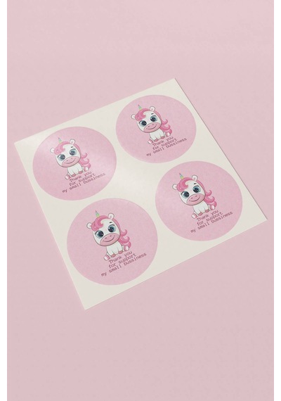 Unicorn Thank You Support Pembe Sticker 3x3cm St2230 Çok Renkli