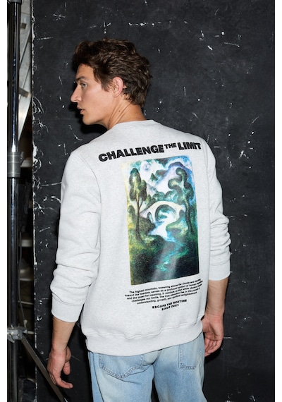 Grımelange ALARIC Erkek Yuvarlak Yaka Önü Ve Sırtı Baskılı Regular Fit Grimelanj Sweatshirt