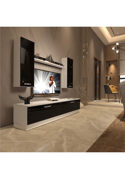 Decoraktiv Eko 5db Slm Std Tv Ünitesi Tv Sehpası Beyaz - Siyah