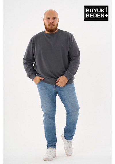 Superlife Erkek Büyük Beden Bisiklet Yaka İnce Sweatshirt Regular Fit %64 Pamuklu Spr26bsw956 Gri