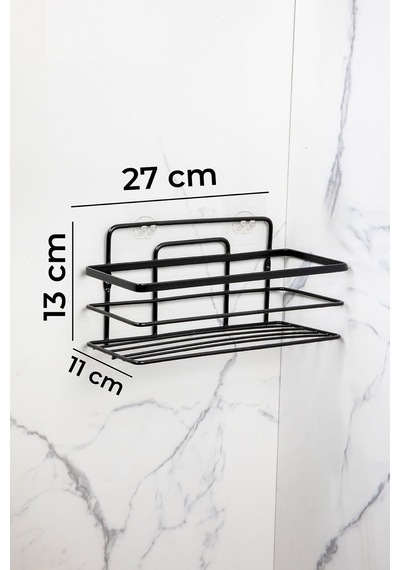 2'li Set Banyo Düzenleyici Şampuanlık Banyo Rafı Yapışkanlı Paslanmaz Siyah