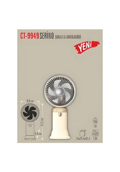 Serino Ct-9949 Şarjlı El Vantilatörü Masaüstü Taşınabilir Mini Fan Usb Şarjlı