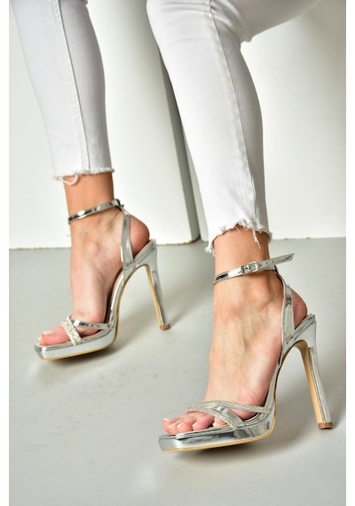 Fox Shoes S569612534 Gümüş Ayna Yüksek Topuklu Kadın Ayakkabı Gümüş