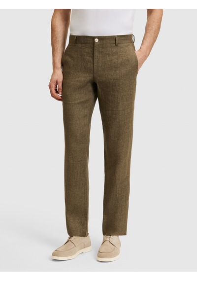 Cacharel Haki Slim Fit Beli Lastikli %100 Keten Pantolon Yesıl