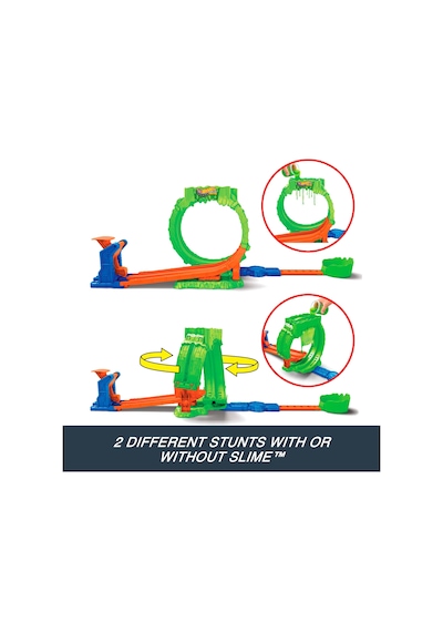Hot Wheels Monster Trucks Mutant Kaosu Çemberde Yarış Oyun Seti, 1:64 Ölçekli Wreckin' Wolf, 110 Gramlık Slime, 2 Oynama Şekli, Jmk91