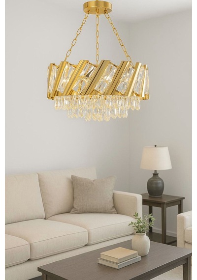 Firuze Model Gold Kaplama Şık Taşlı Salon Antre Oturma Misafir Odası Modern Avize Gold