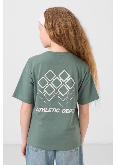 Açık Yeşil Pamuklu O Yaka Oversize Fit Baskılı Kız Çocuk T-shirt - 75178 Yeşil