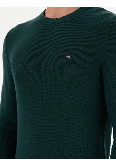 U.S. Polo Assn. Erkek Slim Fit Bisiklet Yaka Koyu Yeşil Basic Kazak 50298282-VR079