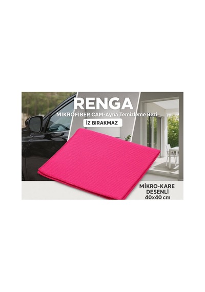 Pembe Renga Mikrofiber Cam - Ayna Temizlik Bezi 40x40 Cm İz Bırakmaz / Mikro Baklava Desenli