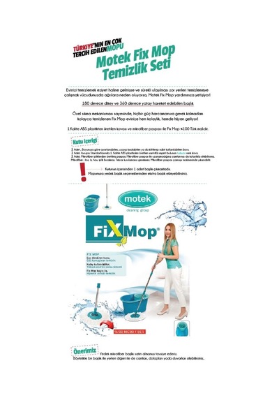 Fix Mop Set Döner Başlıklı Sıkma Sistemli Pratik Temizlik Seti Mt-17