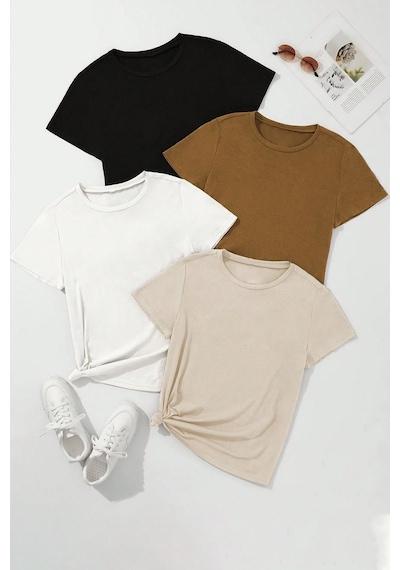 Uyguntarz Unisex Basic Model 4'lu Tshirt Bej