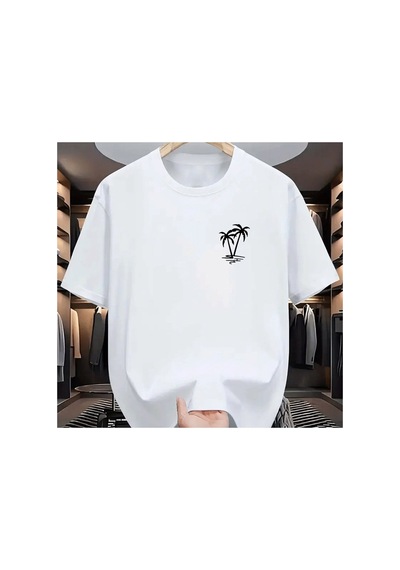 Caddemia Yaz Moda Rahat Gevşek Hindistan Cevizi Ağacı Desen Baskılı Spor Yuvarlak B Beyaz 2XL Caddemia Yaz Moda Rahat Gevşek Hindistan Cevizi Ağacı Desen Baskılı Spor Yuvarlak B Beyaz 2XL