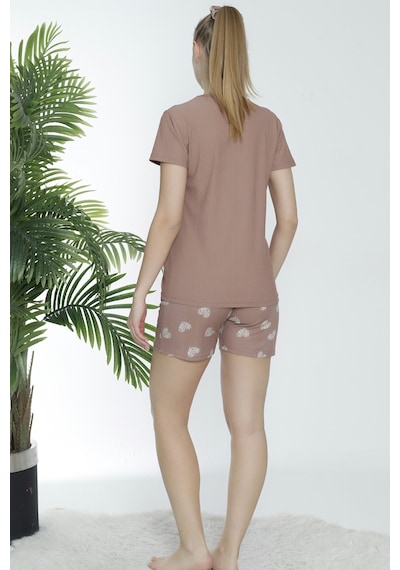 Wordex Mr 1601 Pegasus Likralı Kumaş Kalpli Şortlu Takım Pijama Takımı Vizon