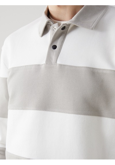 Lcw Vision Bej Polo Yaka Uzun Kollu Çizgili Erkek Sweatshirt