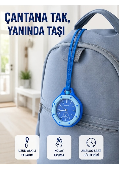 Çanta Ve Anahtarlık İçin Askılı Analog Taşınabilir Charm Saat Mavi Gümüş