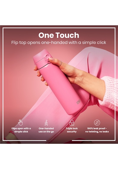 Ion8 - İnce Su Termosu - Gül Pembesi - 500 Ml - Sızdırmaz Pembe