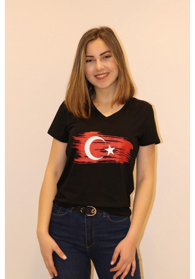 Rich Kadın V Yaka T-shirt %100 Pamuk Tişört Çok Renkli