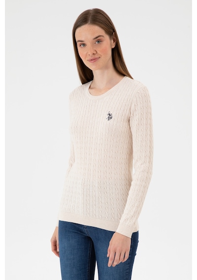 U.S. Polo Assn. Kadın Krem Melanj Bisiklet Yaka Basic Kazak 50313626-VR159