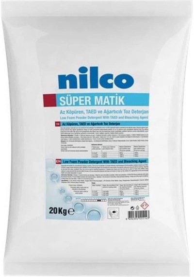 Nilco 32000051 Süper Matik Az Köpüren Taed Ve Ağartıcılı Toz Deterjan 20 Kg