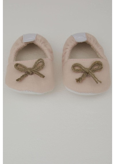 Bebiccino Kız Bebek Muslin Patik Ayakkabı Jüt İp Fiyonk Aksesuarlı 18-19 Numara, Pudra