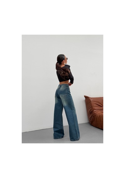 Kene Jeans Kadın Wide Leg Yüksek Bel Bol Paça Kot/denim Palazzo Pantolon Yeşil Tintli
