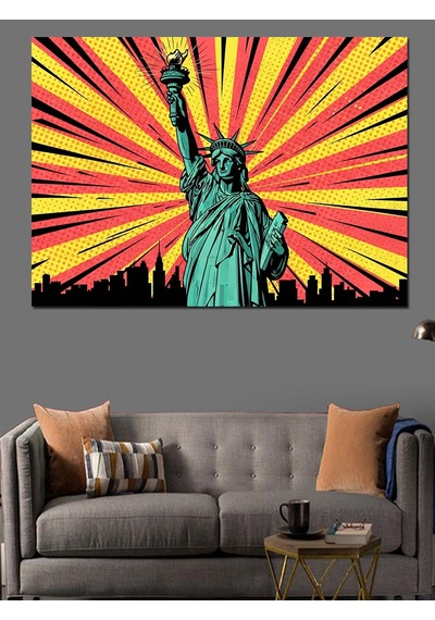 Pop Art Özgürlük Heykeli Tablosu Dekoratif Kanvas - Mdf Ahşap Tablo