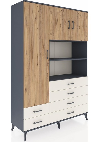 Hyperion Dolap 8 Raflı 6 Çekmeceli 3 Kapaklı 132x44x195 Antra... Antrasit