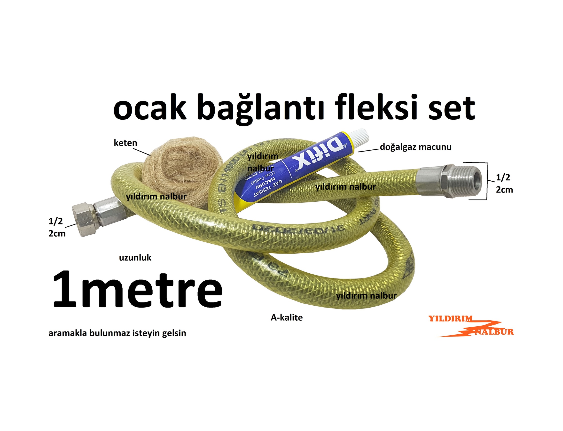 Doğalgaz Ocak Fleksi 100 Cm Gaz Hortumu 1 Metre Uzunluk