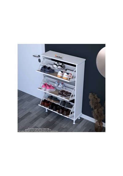 Varbi Antre Hol 72x127x26 Cm Lik 3 Düşer Kapak 6 Göz Bölmeli Ayakkabılık Beyaz