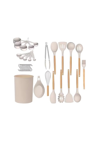 33 Parça Isıya Dayanıklı Yanmaz Yapışmaz Slikon Uçlu Ahşap Kepçe Seti Mutfak Seti Bpa İçermez Spatula Maşa F Diğer