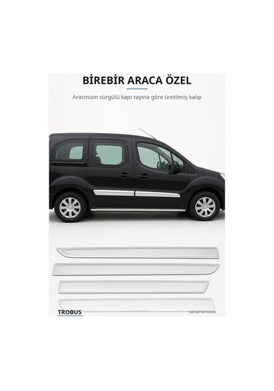 Peugeot Partner Tepee 2008-2018 Uyumlu Krom Sürgülü Kapı Çıtası 4 Parça Paslanmaz Çelik