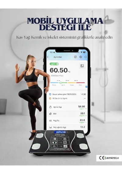 Ayfatech Dijital Baskül Yağ, Su, Kas, Vücut Kitle Endeksi Kilo Ölçer Tartı