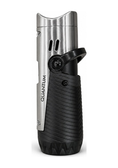 Quantum Üç Torch Pürmüz Siyah Gümüş Dahili Punch & İğneli Metal Puro Çakmağı Tr9983