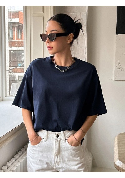 Flood Of Style Kadın Lacivert Kind Hearted Baskılı Oversize T-shirt
