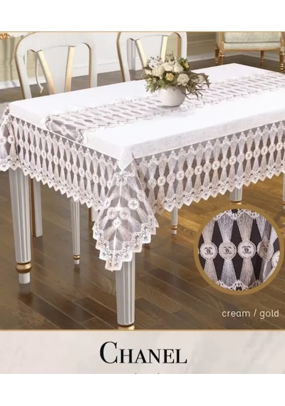 Chanel Model Gardenya Keten Krem-krem 160x260 Cm Şık Dekoratif Masa Örtüsü