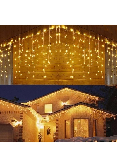 Coverzone 4 Metre Saçaklı Sarkıt Perde Led Işık - 120 Ledli Eklenebilir Tasarım - Fişli Yılbaşı Ve Noel Süsle