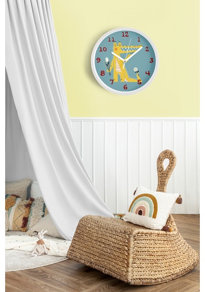 Sevimli Timsah Çocuk Odası Duvar Saati - 35cm - Önü Camlı Beyaz Kasa - Sessiz Mekanizma-jh1134 Beyaz