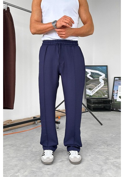 Lacivert Beli İpli Çımalı Relaxed Pantolon Lacivert