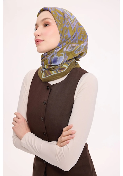 Silk Home Dört Mevsim Antik Motif Viskon Velora Eşarp 6420 Yağ Yeşili