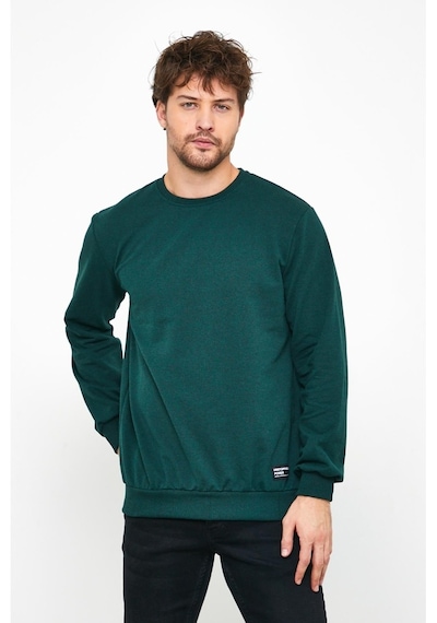 MMetalic Erkek Koyu Yeşil Basic Bisiklet Yaka Sweatshirt