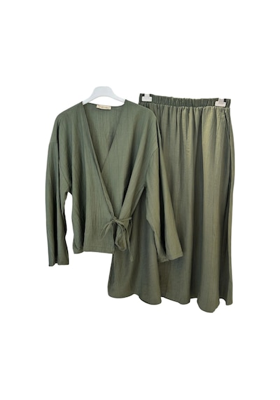 Hasenna Z-556 Üstü Kimono Kısa Etekli Çilek Takım Haki