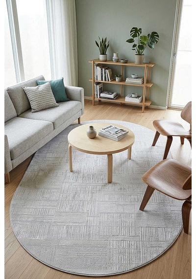 Etro Dekoratif Modern Akrilik Makine Oval Halı Et09 Kemik
