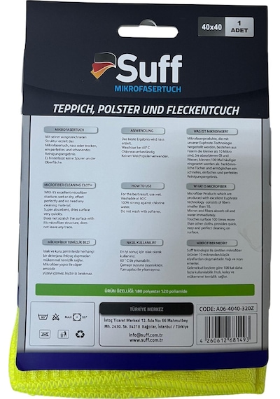 Lavanta Mikrofiber Halı, Koltuk Ve Zor Kirler Temizlik 40 X 40 Cm, Sarı