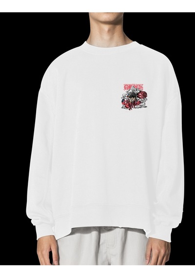 Unisex Beyaz Snakeman Baskılı Hoodie Oversize Kapşonsuz Sweatshirt Beyaz