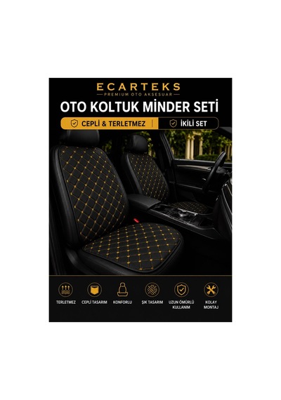 Terletmez Cepli Oto Koltuk Minder Seti Ön Koltukları İçin Kolay Montaj Universal Koruyucu Kılıf Kumaş 43411690